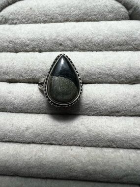 Silver Apache Gold Pyrite Teardrop Ring